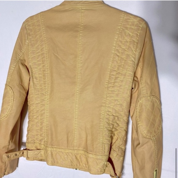 Vintage Roosevelt American College Dyed Yellow Distressed Faux Leather Jacket M - Picture 8 of 16